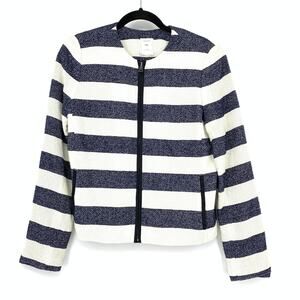 GAP Full Zip Front Blazer Jacket Womens Size 6 Blue White Bold Stripe NEW